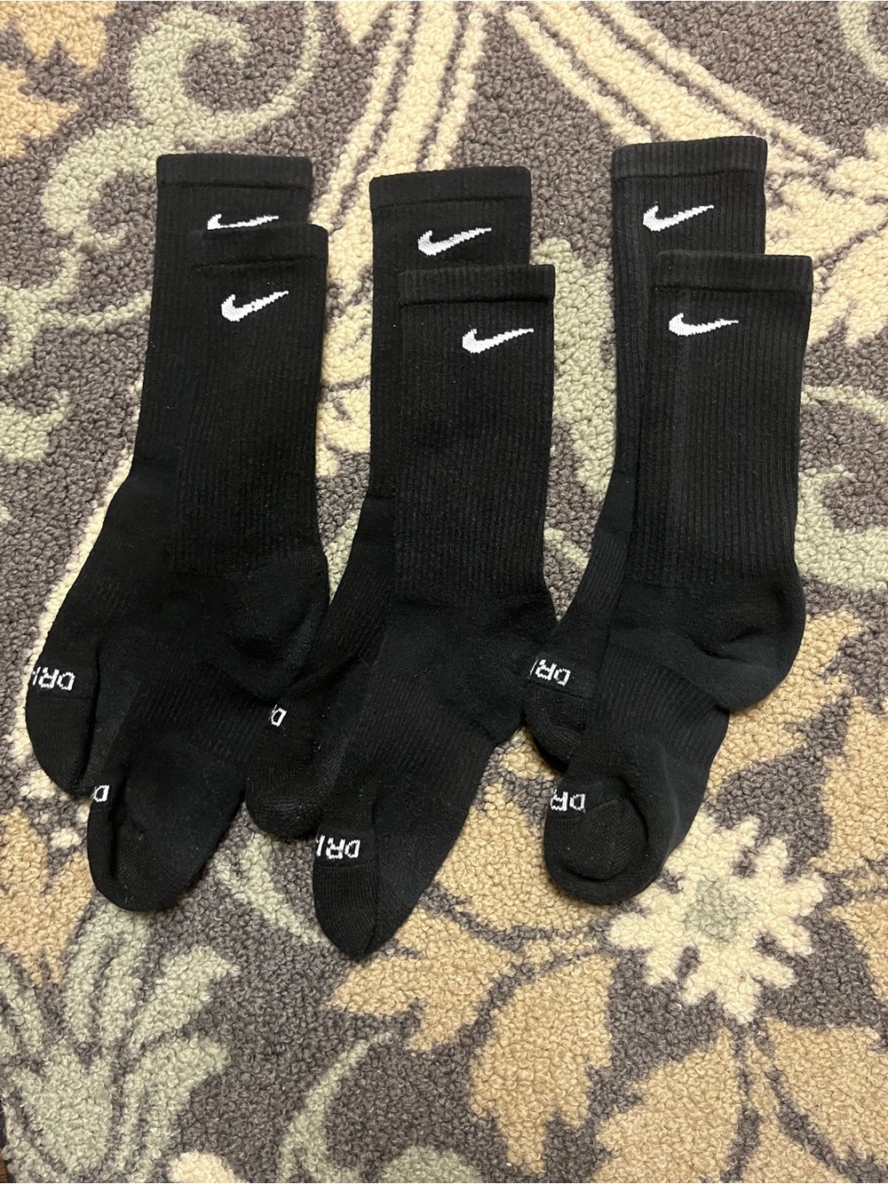 Nike Black Crew Athletic Socks with White Swoosh - 6 Pack
